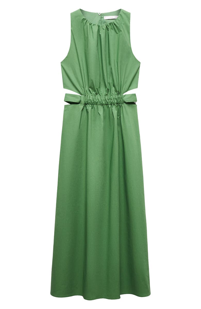 MANGO Gathered Tie Back Cotton Midi Dress, Alternate, color,