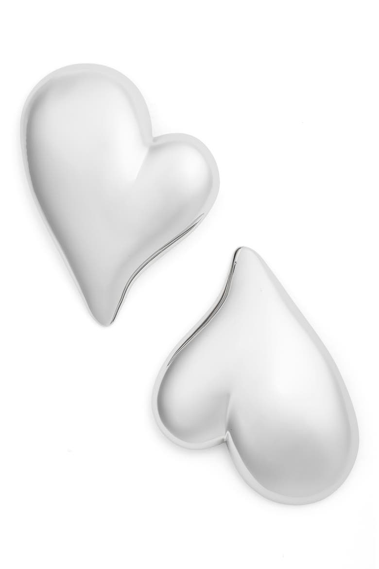 Mega Art Heart Button Drop Earrings, Main, color, HIGH POLISH SILVER