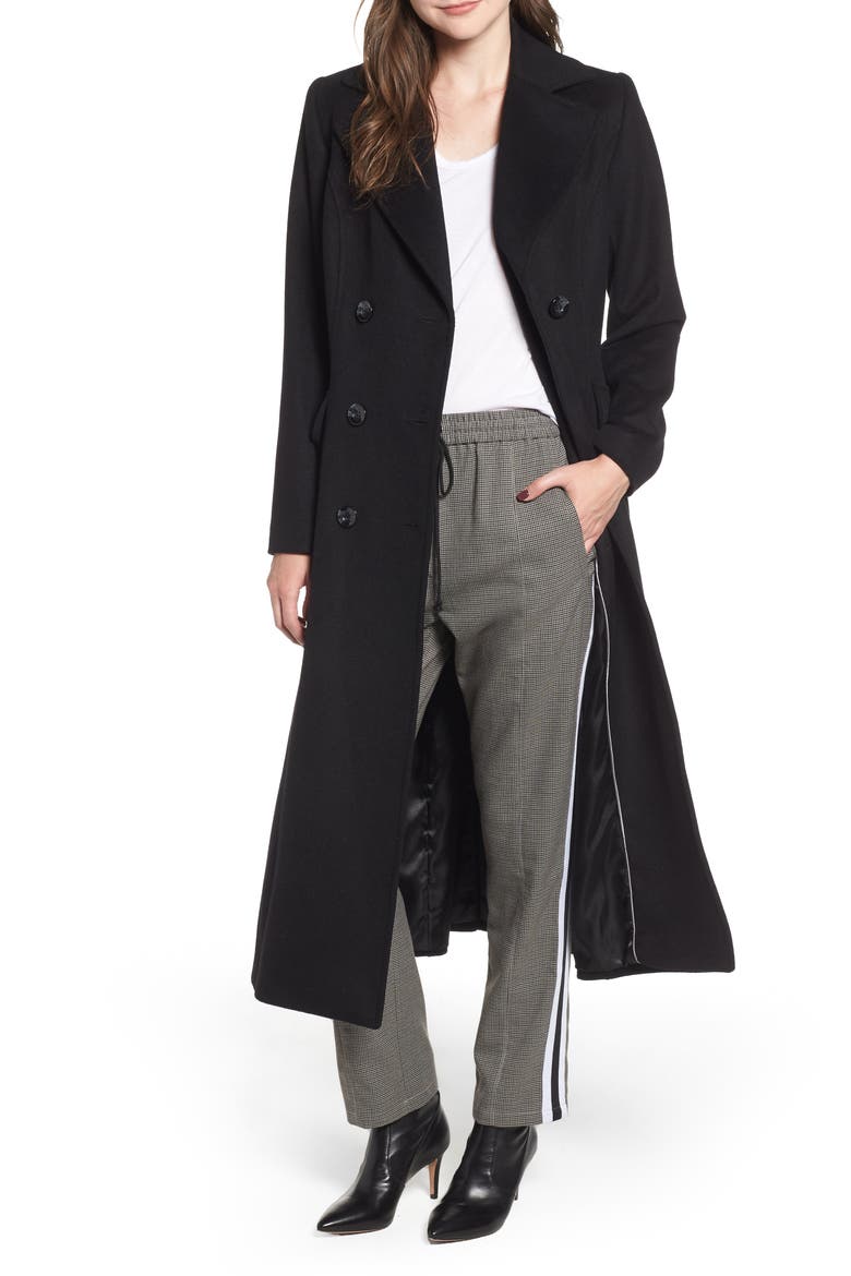 Double Breasted Long Wool Coat, Main, color, BLACK
