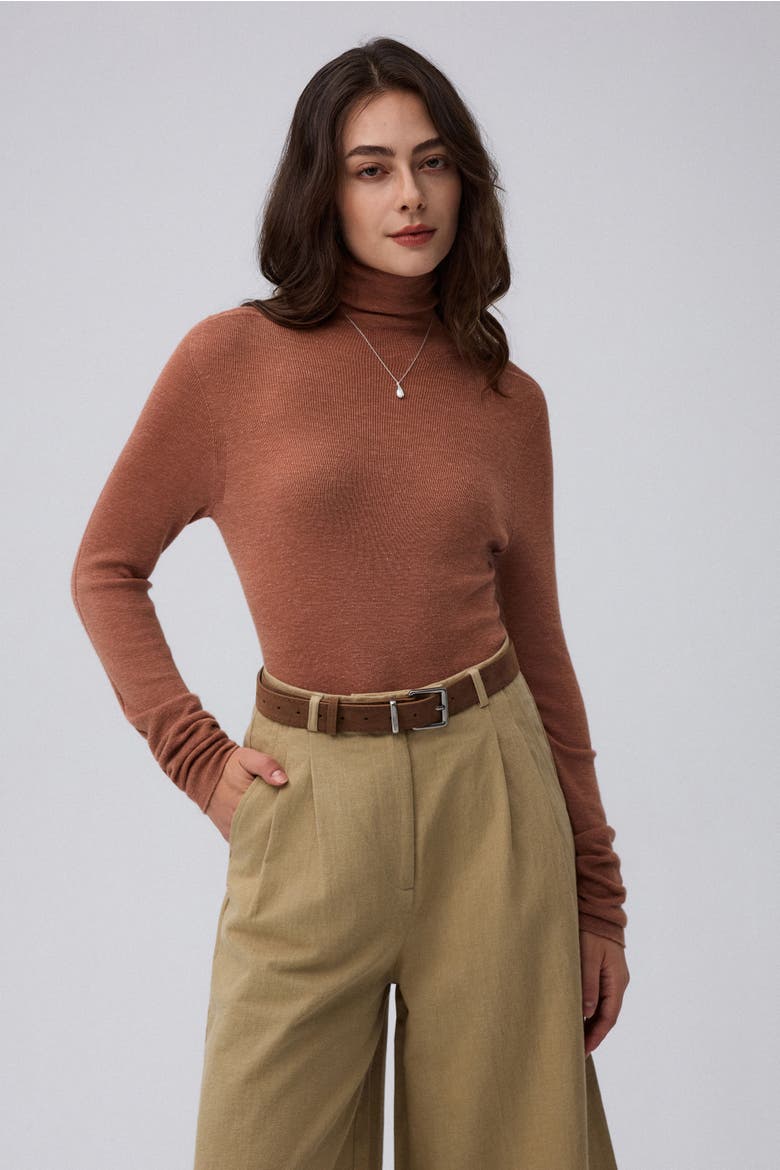 Ossa Knitted Hemp Turtleneck, Alternate, color, mocha mousse
