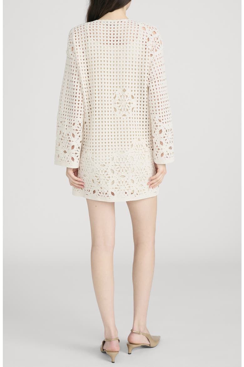 The Postcard Open Stitch Long Sleeve Cotton Minidress, Alternate, color, CREAM