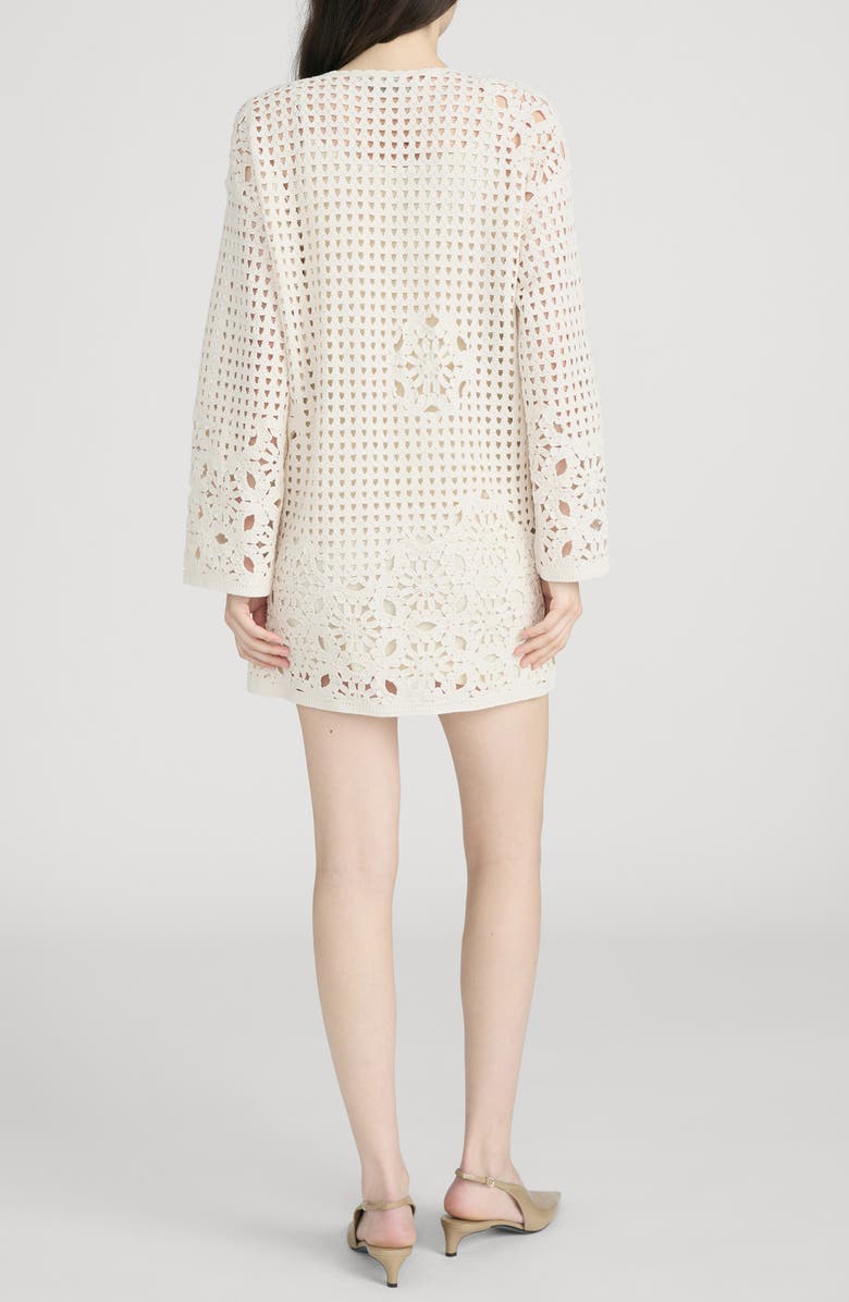FRAME The Postcard Open Stitch Long Sleeve Cotton Minidress, Alternate, color, Cream