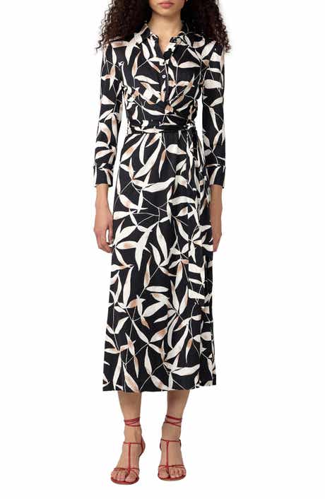 Sana Two Leaf Print Wrap Shirtdress
