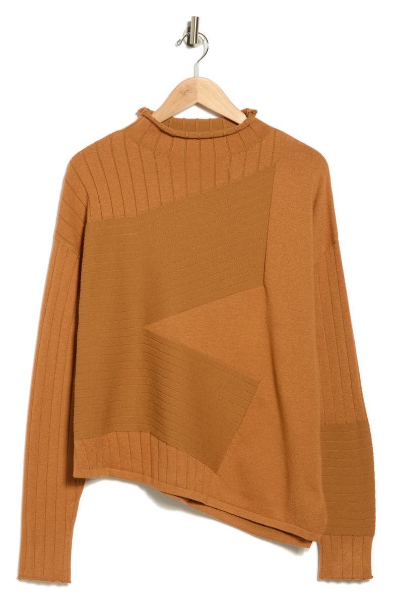 PATRIZIA LUCA Mock Neck Asymmetric Hem Sweater, Alternate, color, Rust