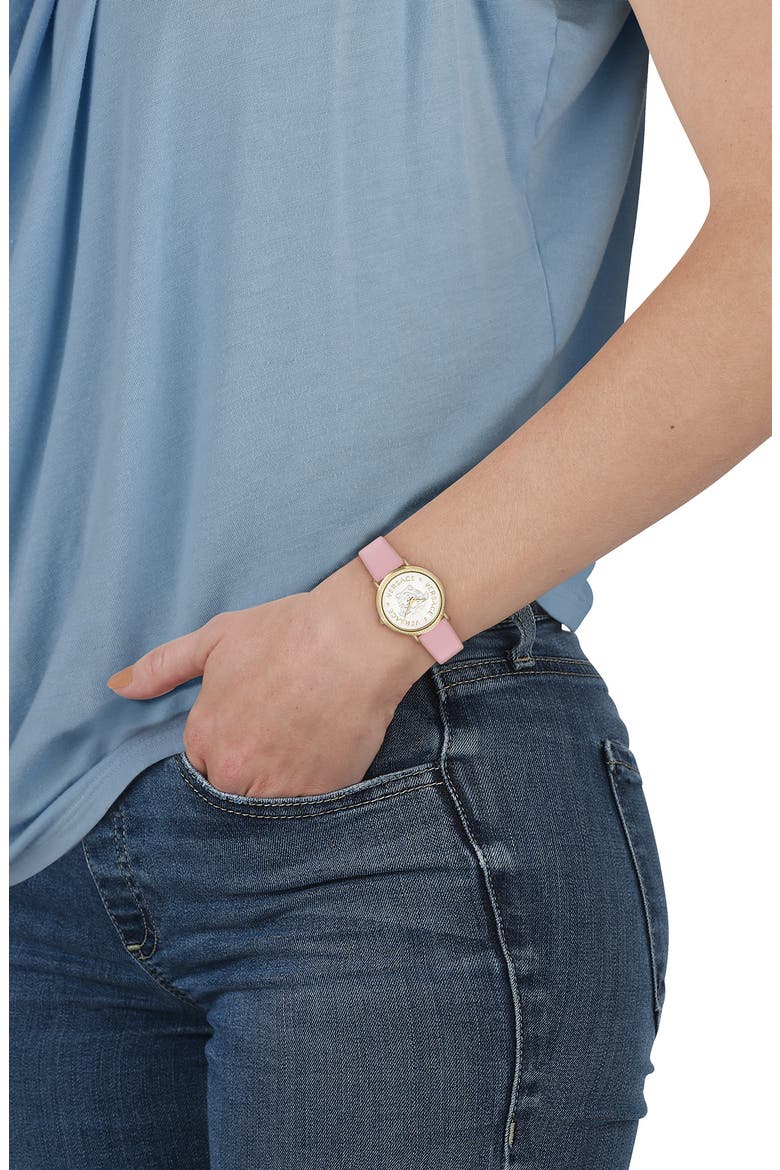 V-Dollar Leather Strap Watch, 37mm, Alternate, color, GOLD