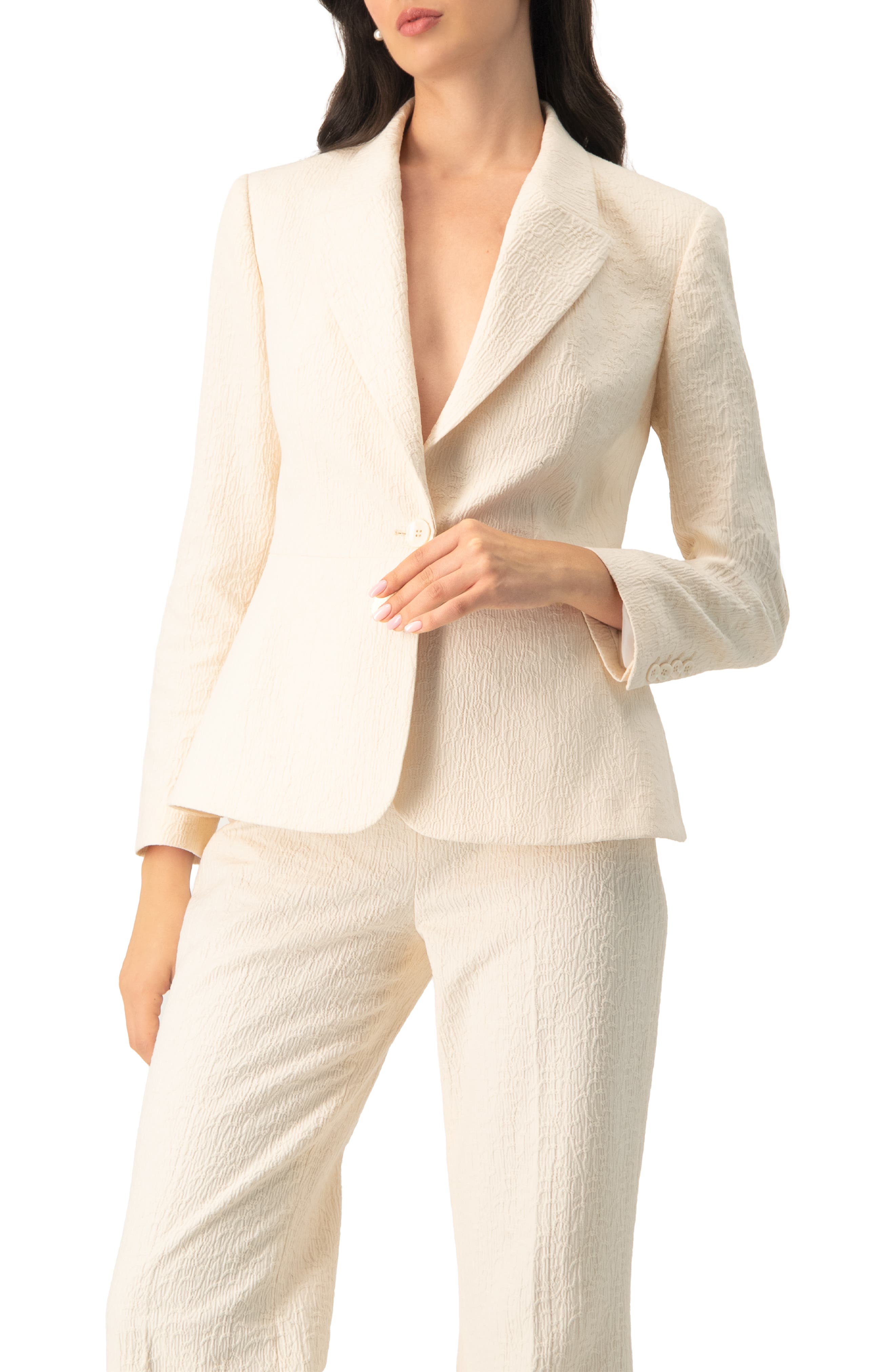 Single-Breasted Textured Tailored Blazer