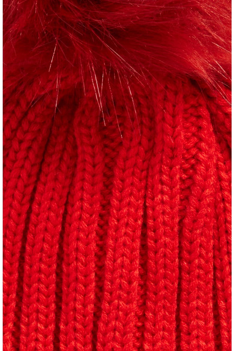 Faux Fur Pompom Beanie, Alternate, color, RED