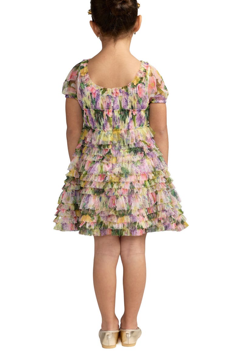 Girls Floral Scoop Neck Ruffle Dress, Alternate, color, Yellow Multi
