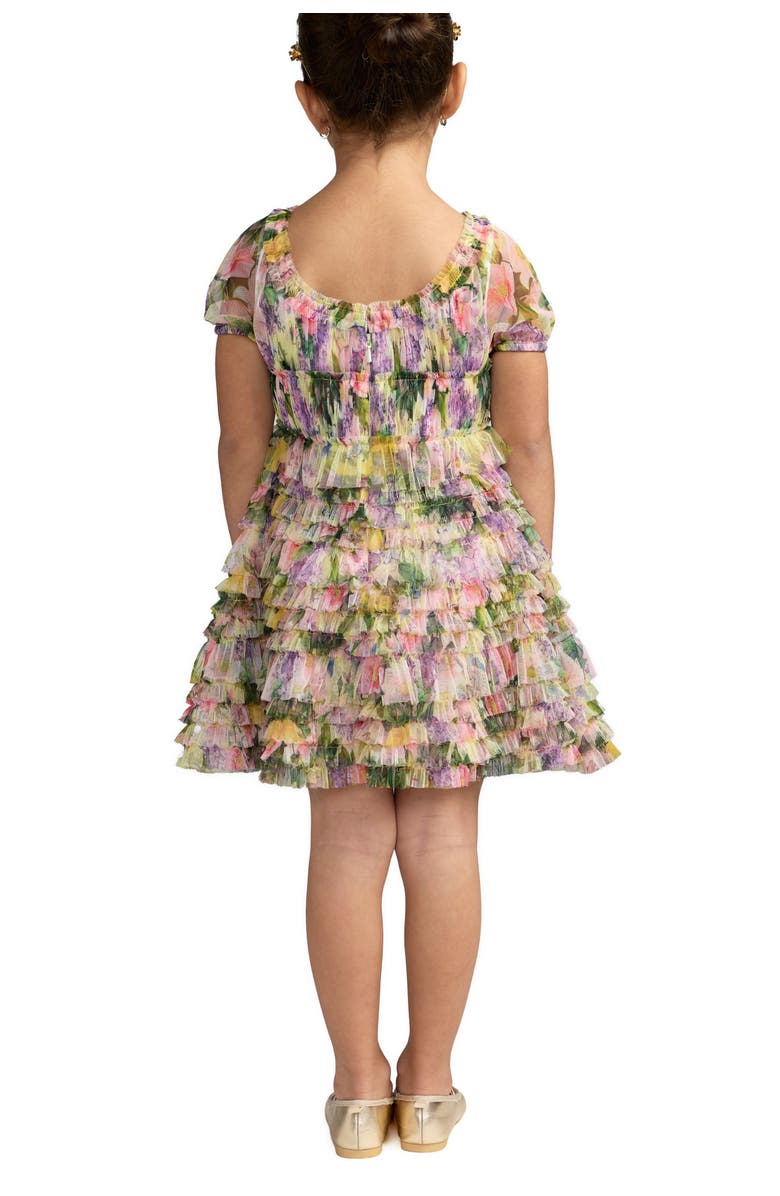 Mac Duggal Girls Floral Scoop Neck Ruffle Dress, Alternate, color, Yellow Multi