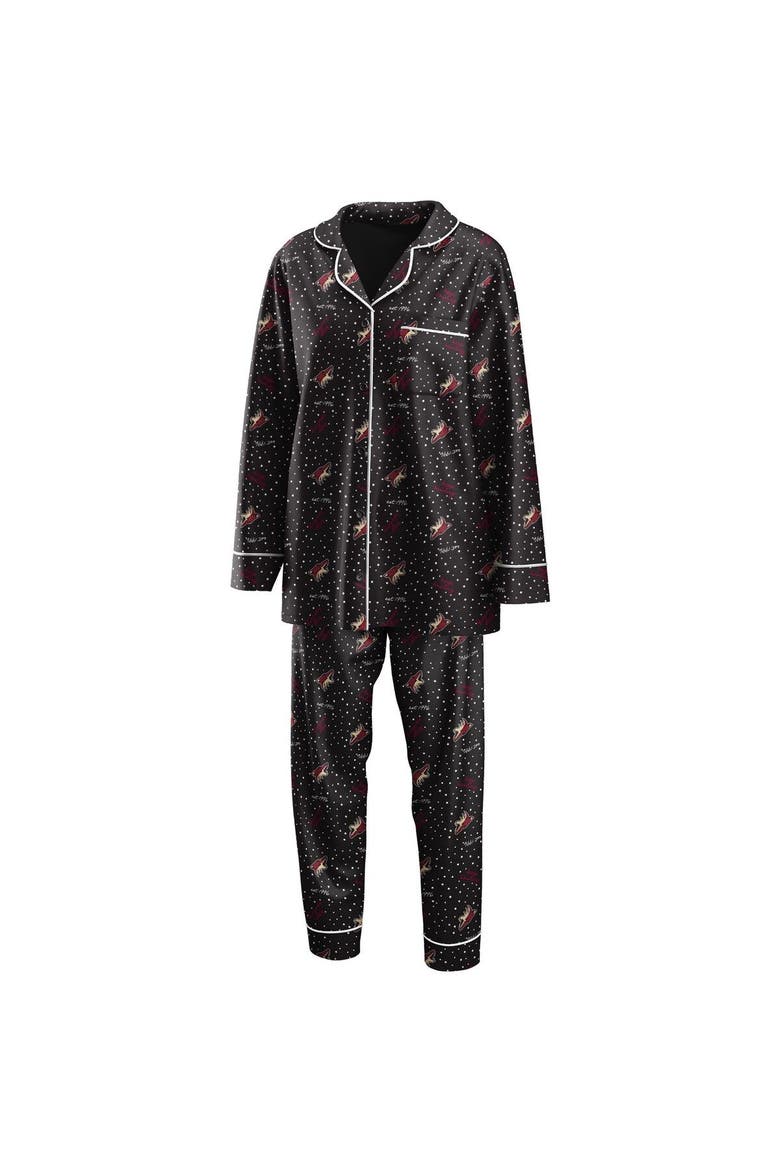 Women's WEAR by Erin Andrews Black Arizona Coyotes Long Sleeve Button-Up Shirt & Pants Sleep Set, Main, color, Black