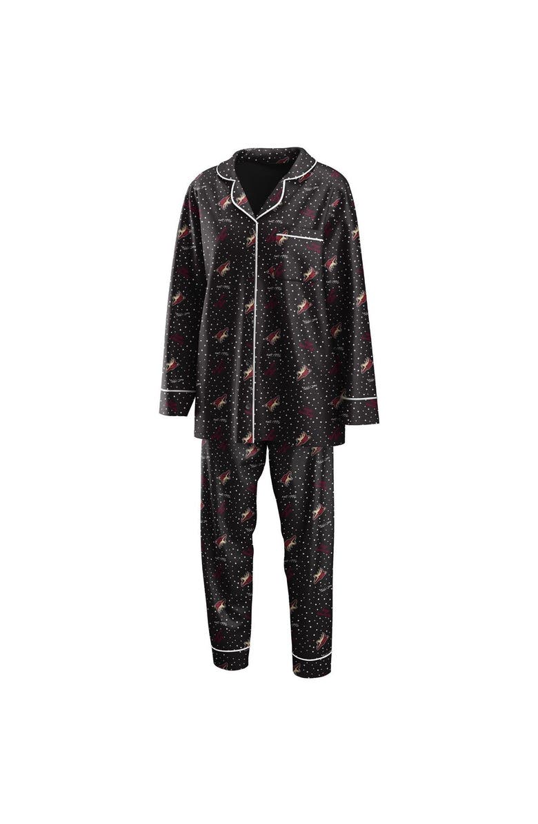 WEAR by Erin Andrews Women's WEAR by Erin Andrews Black Arizona Coyotes Long Sleeve Button-Up Shirt & Pants Sleep Set, Main, color, Black