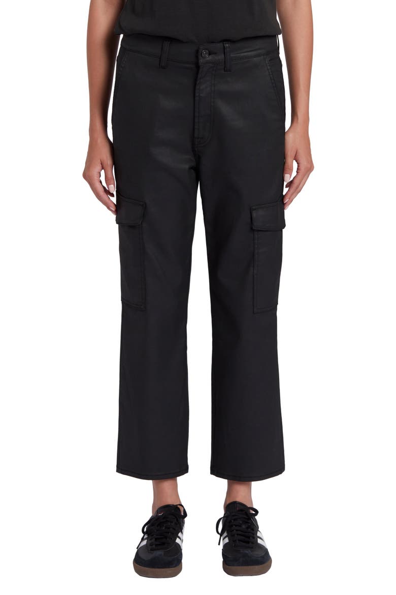 Logan Coated High Waist Ankle Straight Leg Cargo Pants, Main, color, COATED BLK