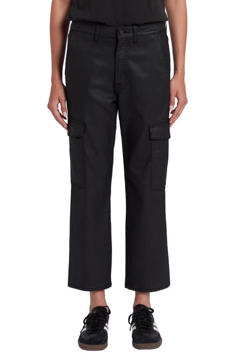 Logan Coated High Waist Ankle Straight Leg Cargo Pants