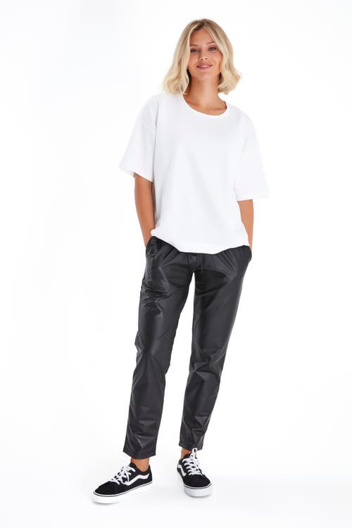 Accouchée Comfy Cool Foldover Waistband Faux Leather Jogger Pants In Black