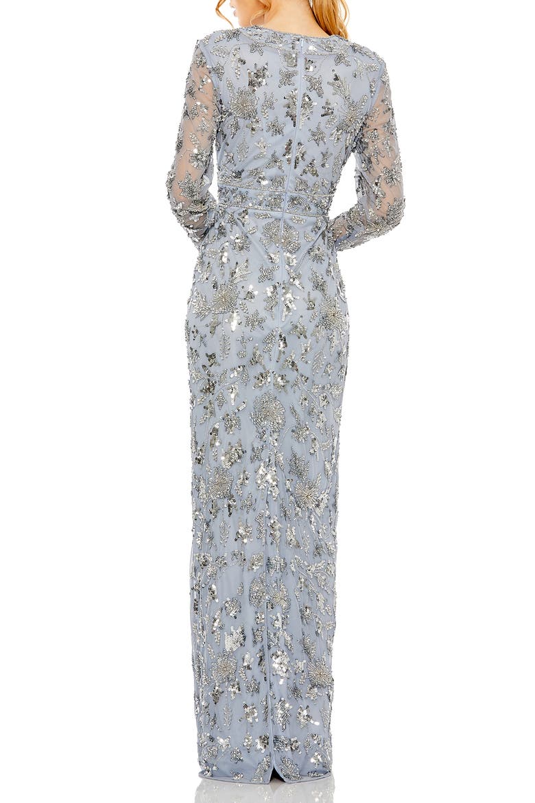 High Neck Long Sleeve Embellished Column Gown, Alternate, color, SLATE BLUE