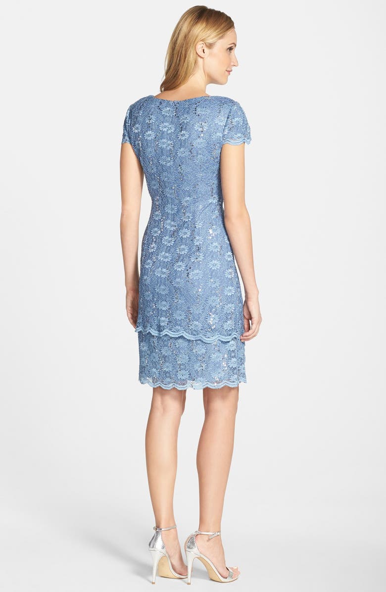Alex Evenings Tiered Lace Sheath Dress, Alternate, color, Brush Periwinkle