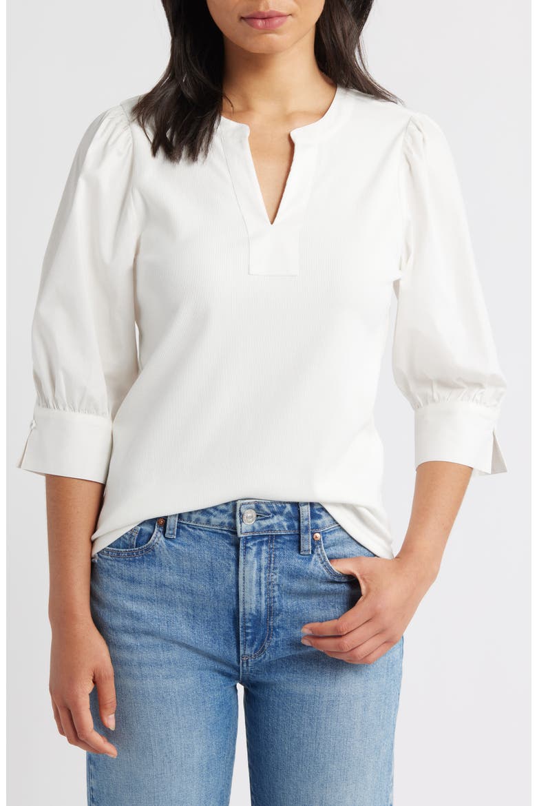 Mixed Media Puff Sleeve Top, Main, color, OFF WHITE