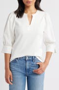 Wit & Wisdom Mixed Media Puff Sleeve Top