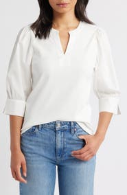 Wit & Wisdom Mixed Media Puff Sleeve Top
