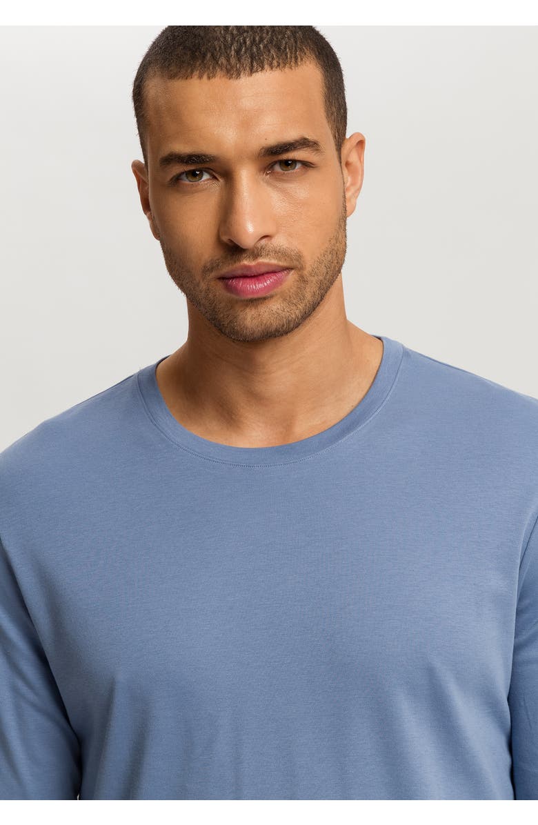 Hanro Night And Day Crew Neck Cotton Pajama Set, Alternate, color, Aqua Ink Leaves