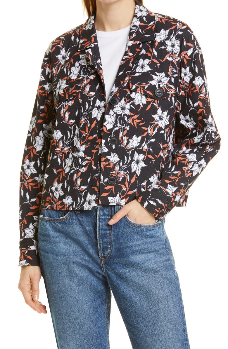 rag & bone Jessie Floral Print Linen Blend Shirt Jacket, Main, color,