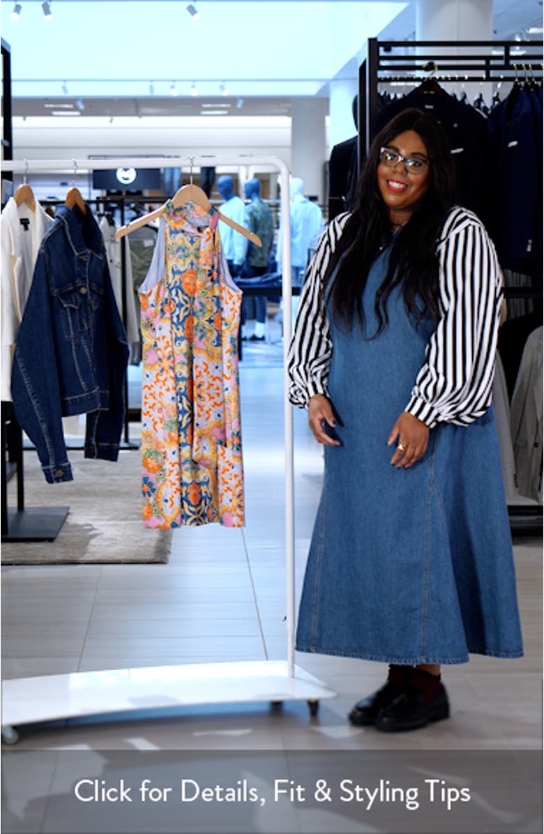 Mixed Print Scarf Detail Satin Dress, sales video thumbnail