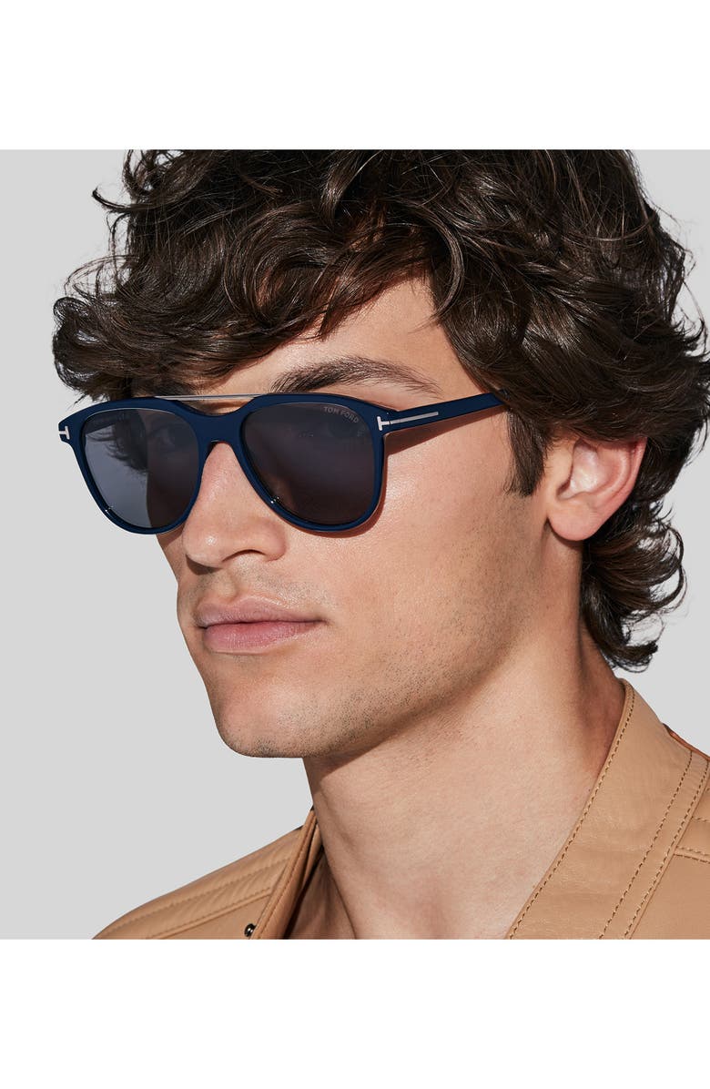 TOM FORD Damian 54mm Pilot Sunglasses, Alternate, color, Shiny Navy Blue / Light Smoke