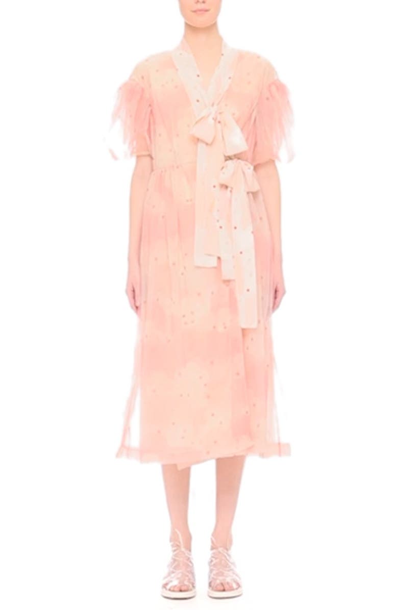 Simone Rocha Print Tulle Kimono Wrap Dress, Alternate, color,