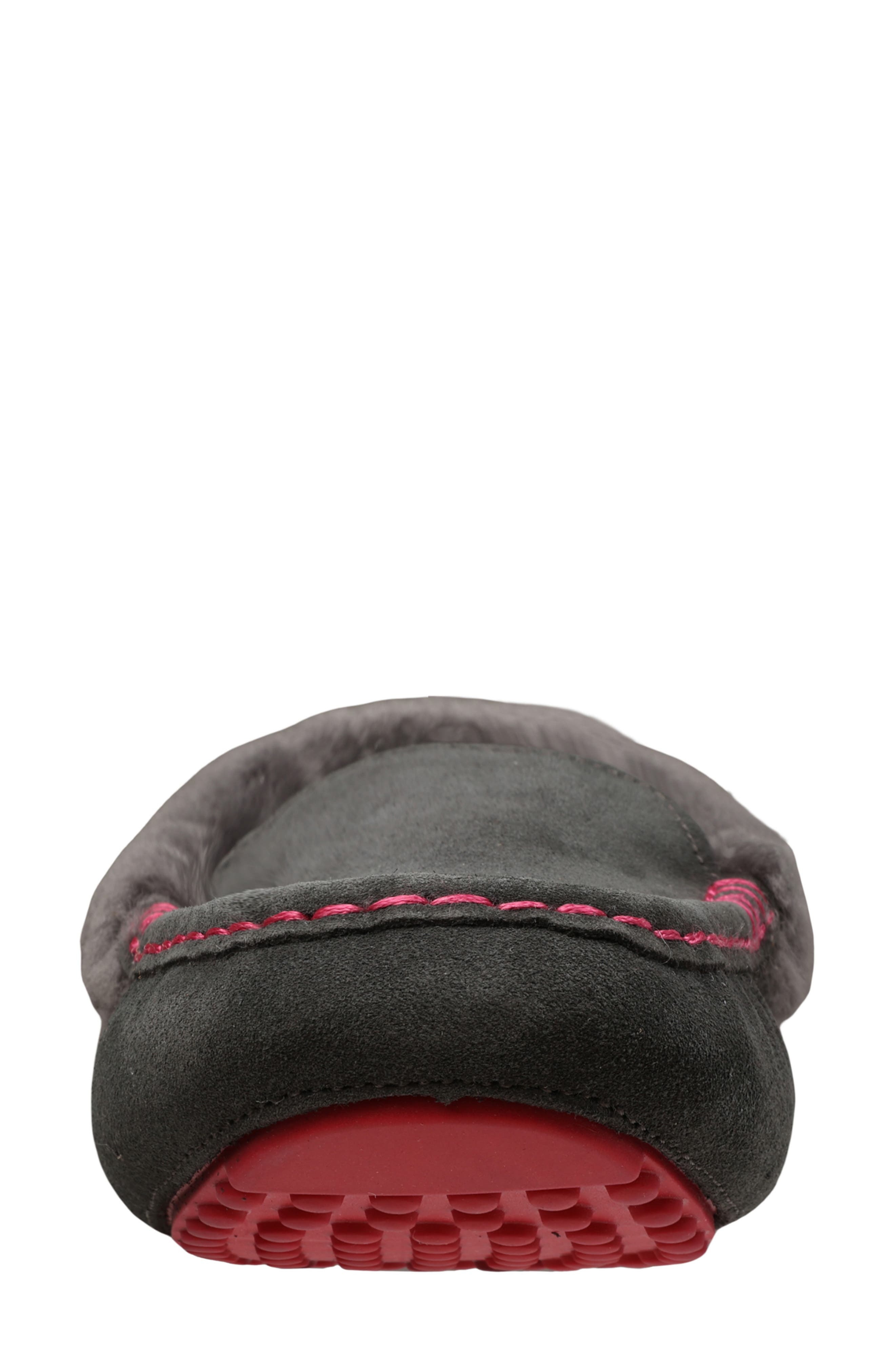Mykos Suede Faux Fur Lined Water Repellent Slipper, Alternate, color, Charcoal/ Hot Pink