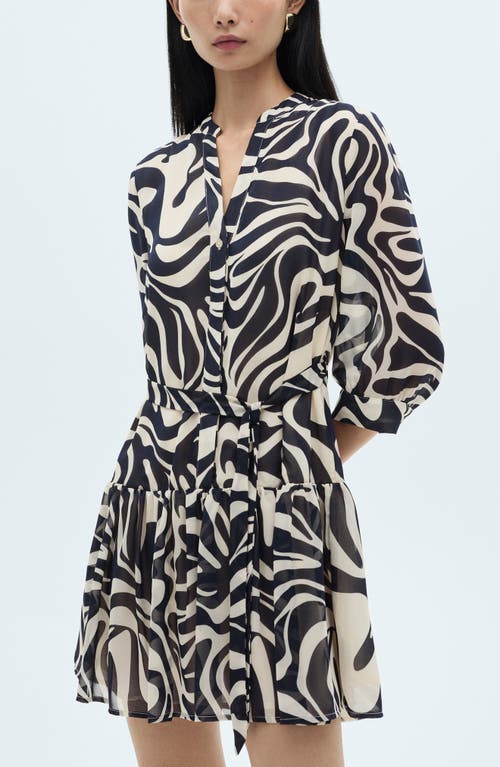 Shop Mango Print Tie Waist Long Sleeve Dress In Dark Navy