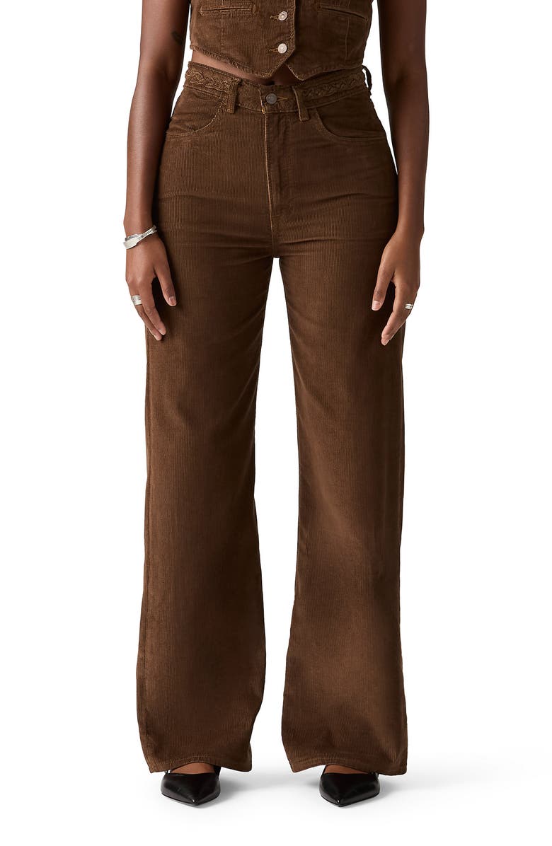 Levi's Ribcage Braided High Waist Wide Leg Corduroy Jeans, Main, color, Carafe