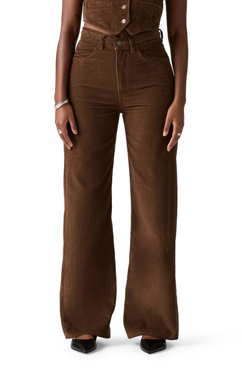 Ribcage Braided High Waist Wide Leg Corduroy Jeans (Carafe)