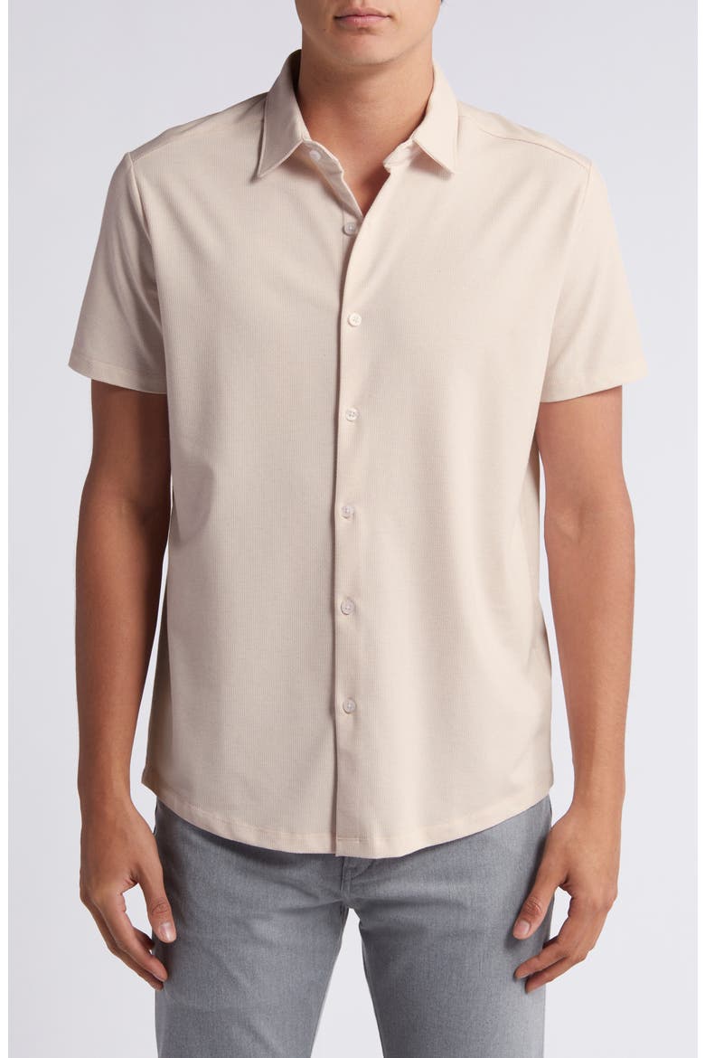 Keyes Slim Fit Short Sleeve Knit Button-Up Shirt, Main, color, PINK FOG