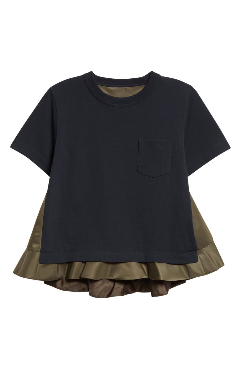 Sacai Mixed Media Nylon Twill & Cotton Jersey Pocket T-Shirt, Alternate, color, Navy/ Dark Khaki