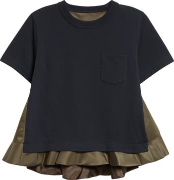 Sacai トップス Sacai Mixed Media Nylon Twill & Cotton Jersey Pocket T-Shirt