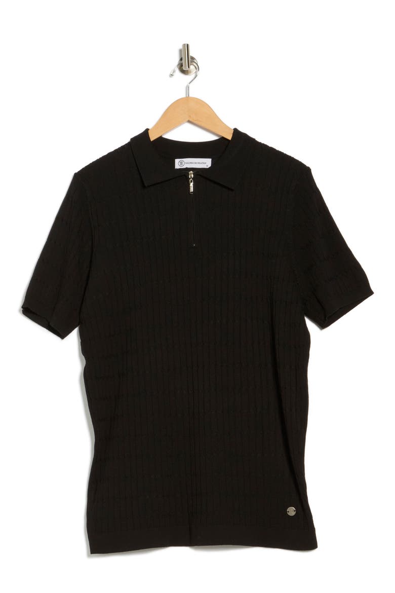 Cable Knit Short Sleeve Half Zip Sweater, Alternate, color, BLACK