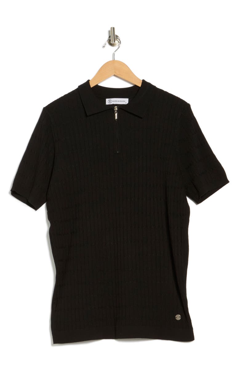 T.R. PREMIUM Cable Knit Short Sleeve Half Zip Sweater, Alternate, color, Black