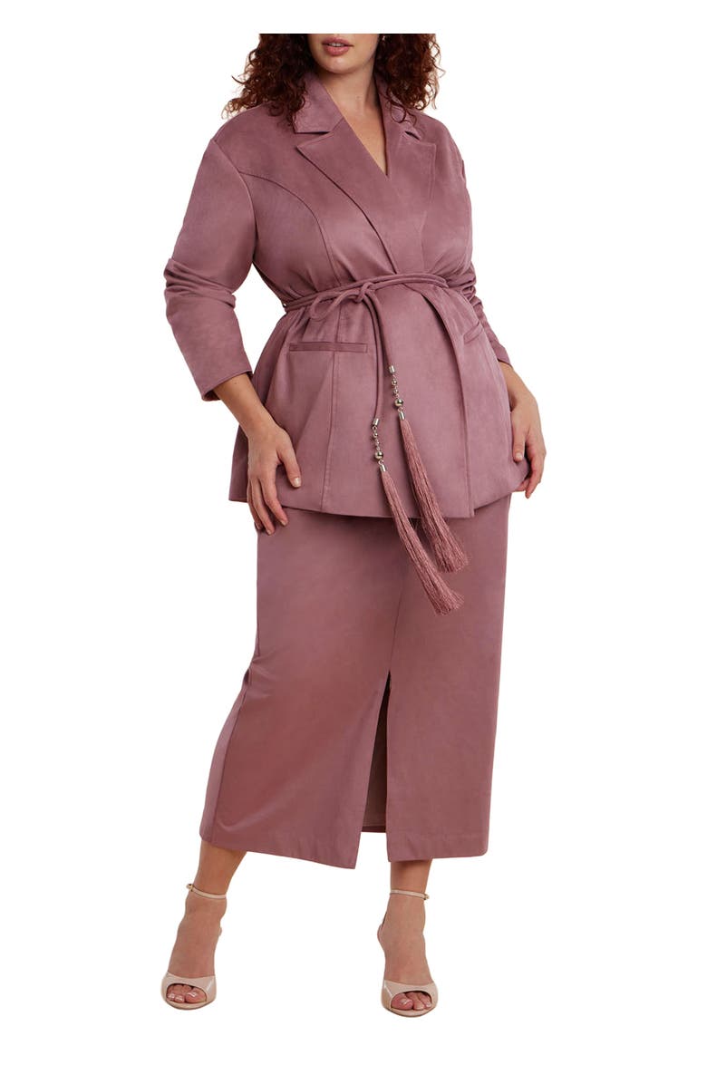 ELOQUII Faux Suede Midi Column Skirt, Main, color, 