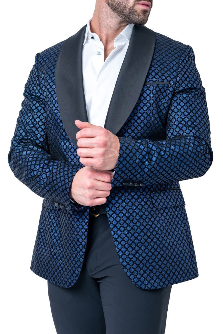 Sparkle Blue Shawl Collar Dinner Jacket, Alternate, color, BLUE