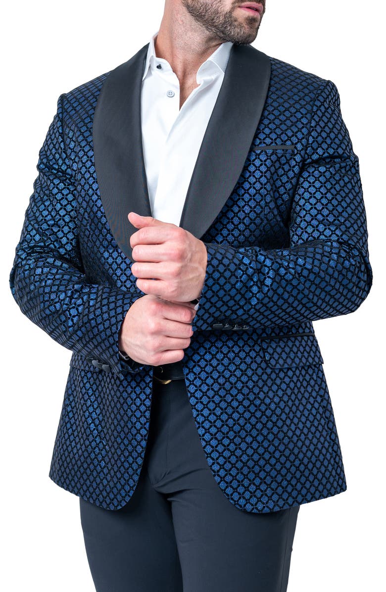 Maceoo Sparkle Blue Shawl Collar Dinner Jacket, Alternate, color, Blue