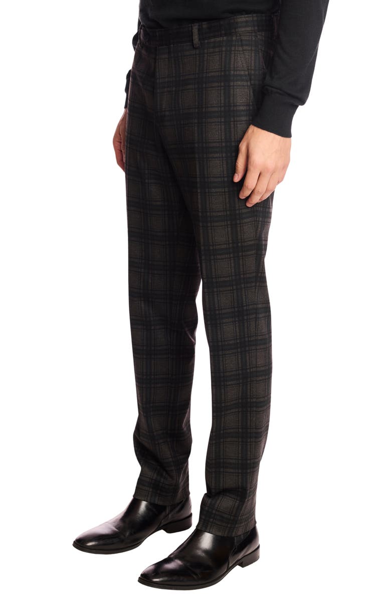 PAISLEY & GRAY Downing Slim Fit Flat Front Check Dress Pants, Alternate, color, Green Charcoal Plaid