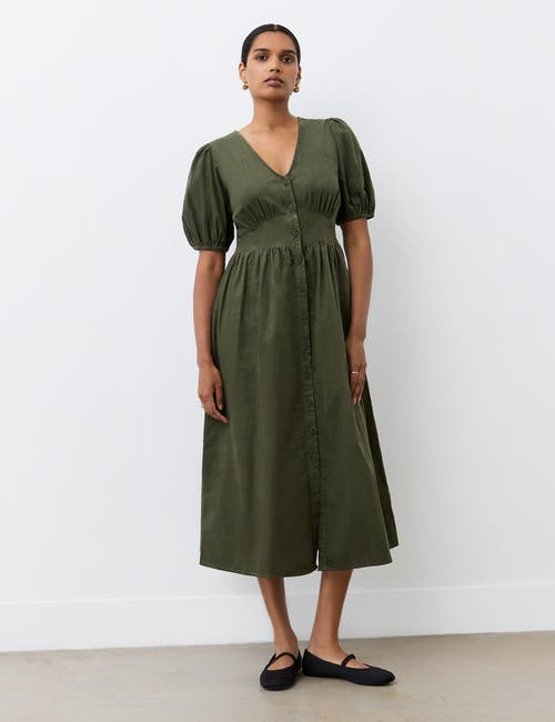 Finery London Arlow Short Sleeve Corduroy Midi Dress In Brown
