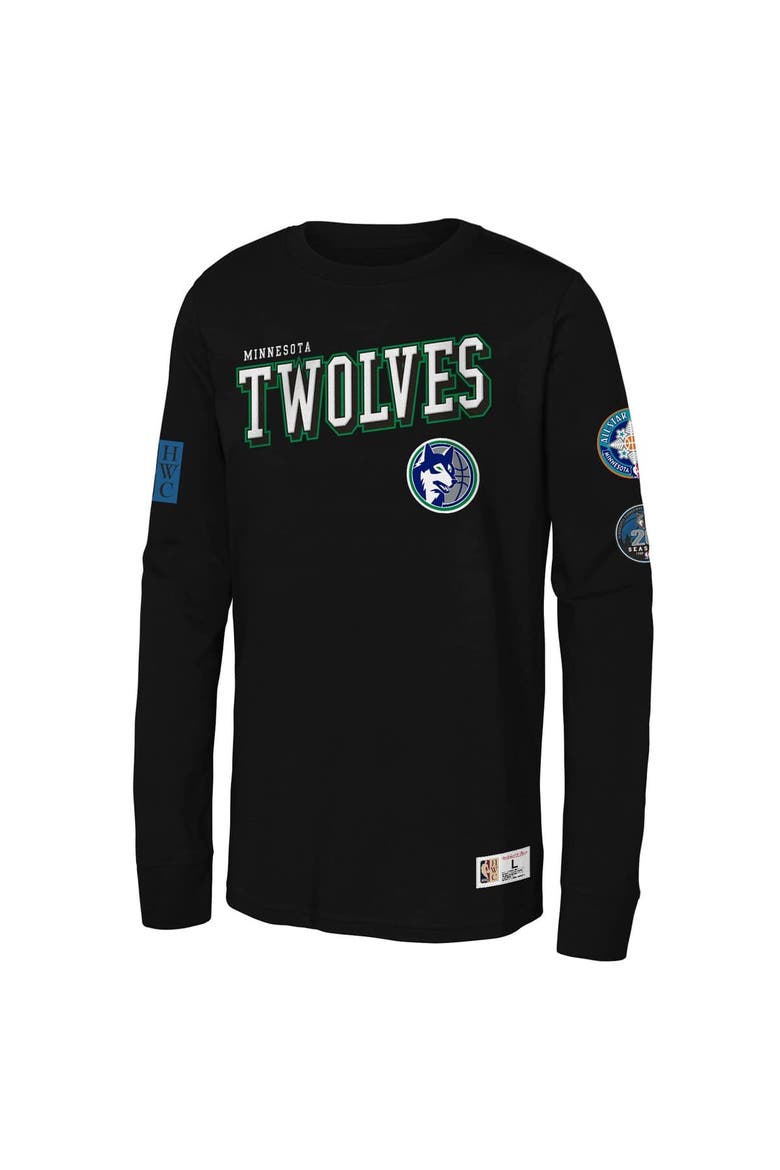 Youth Mitchell & Ness  Black Minnesota Timberwolves Hardwood Classics Training Camp Long Sleeve T-Shirt, Main, color, Black