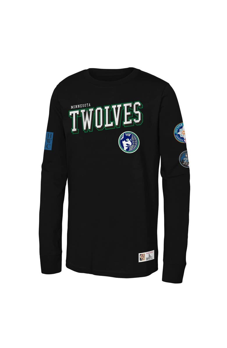 Mitchell & Ness Youth Mitchell & Ness Black Minnesota Timberwolves Hardwood Classics Training Camp Long Sleeve T-Shirt, Main, color, Black