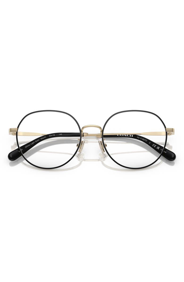 COACH 53mm Round Optical Glasses, Alternate, color, Gold / Black / Demo Lens