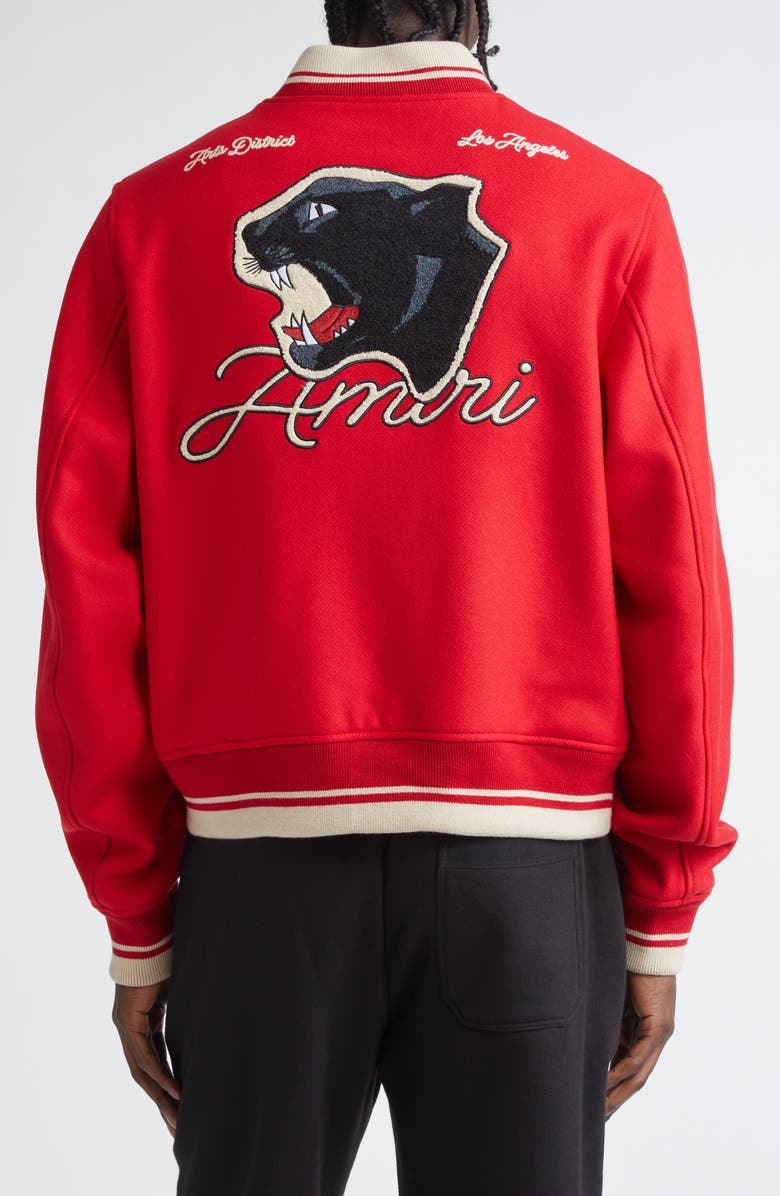 AMIRI Panther Wool Blend Varsity Jacket, Alternate, color, Varsity Red