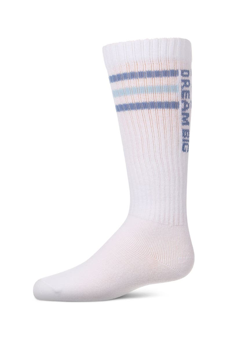Dream Big Triple-Stripe Ribbed Varsity Knee Sock, Main, color, Blue