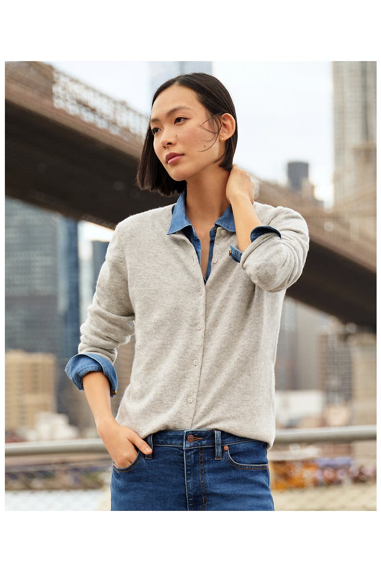 Cashmere Cardigan Sweater, Alternate, color, Gray Heather