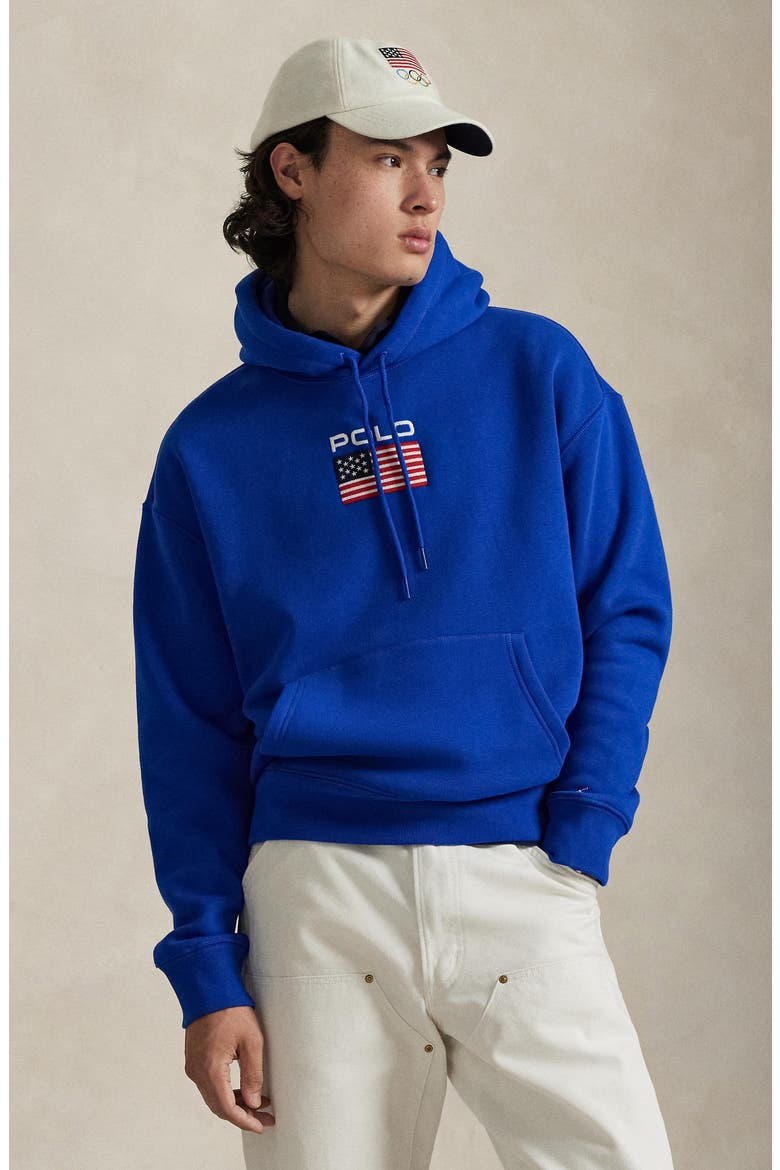 Flag Fleece Pullover Hoodie, Alternate, color, SAPPHIRE STAR
