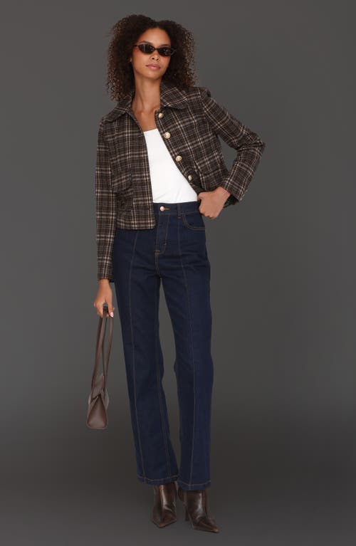 Bagatelle Plaid Crop Jacket In Brown